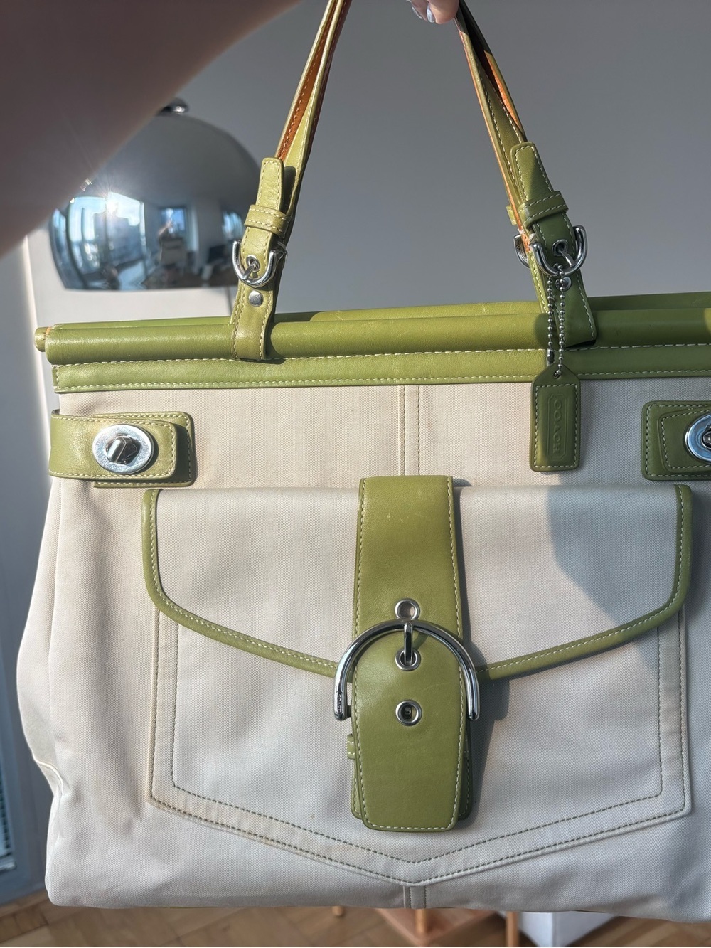 Coach Canvas and Olive Green Leather Tote Bag - Picture 4 of 6